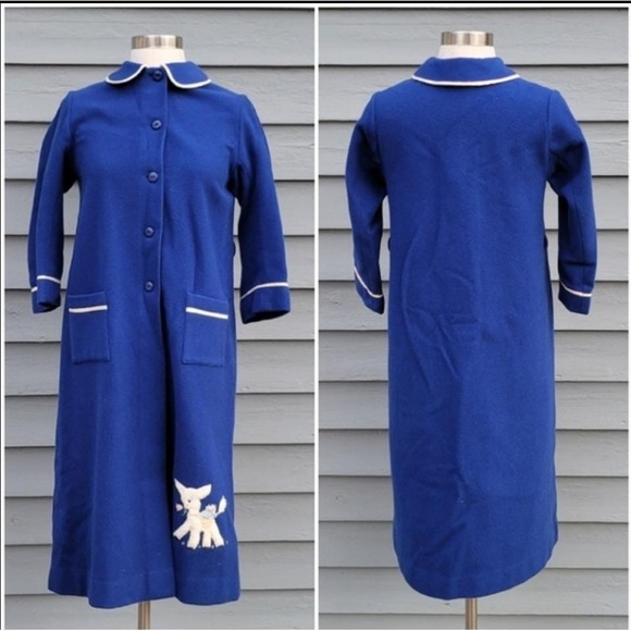 Rowes of Bond Street Other - Vintage Rowes of Bond Street Blue Wool Kids Coat Lamb Applique Made‎ in England